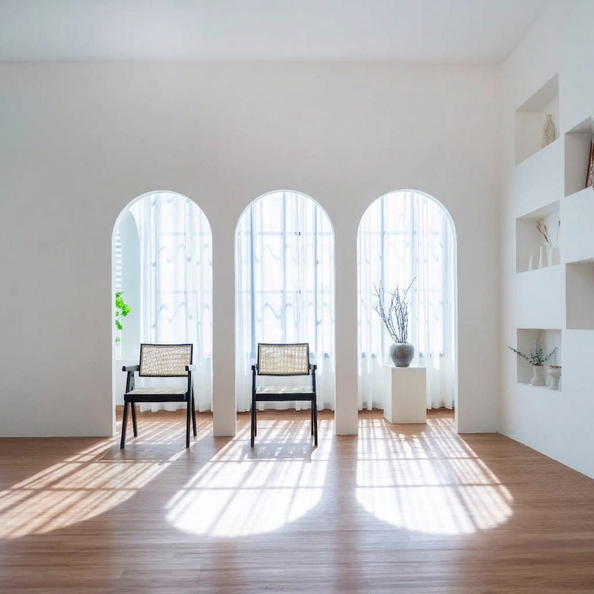 Room B - Dãy 3 cửa vòm nắng xiên đổ bóng nghệ thuật